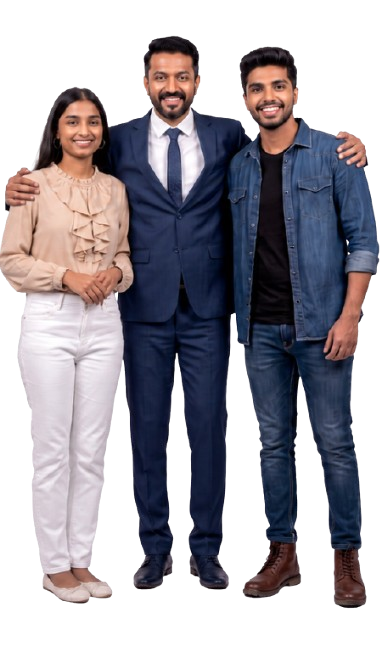 Campus India counsellor with two students